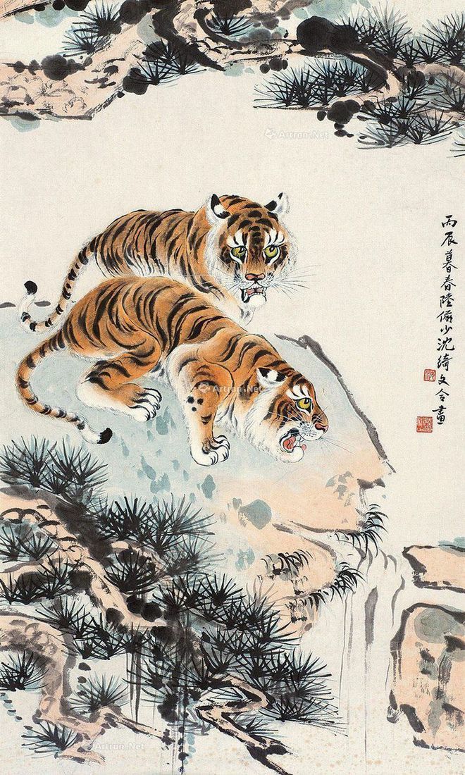 圖：陸儼少、沈綺文合畫《雙虎圖》